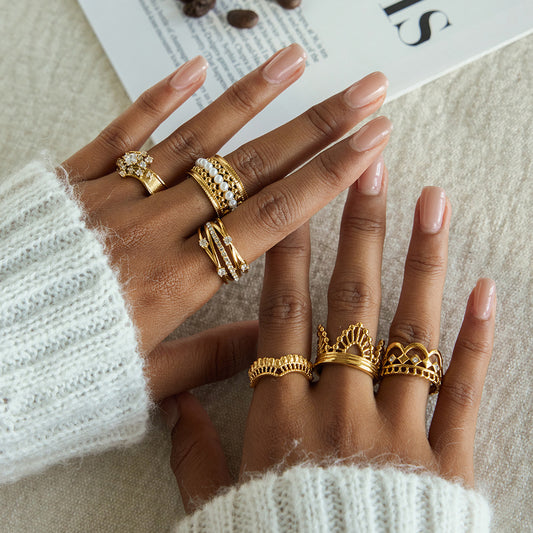 Zircon Titanium Steel Ring Non-Fading Lace Finger Ring Hand Jewelry Stainless Steel Accessories for Women High-End Feel Ring