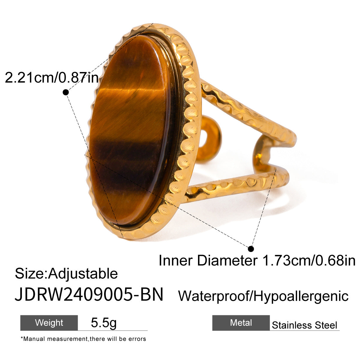 Tiger Eye Stone Ring Niche High-End Feel Hand Jewelry Titanium Steel Non-Fading Women's Ring