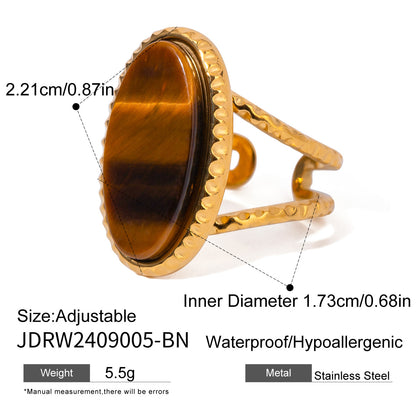Tiger Eye Stone Ring Niche High-End Feel Hand Jewelry Titanium Steel Non-Fading Women's Ring
