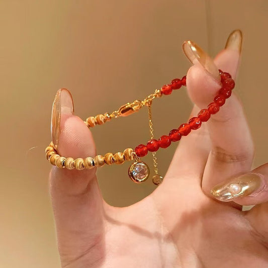 Pure Silver S925 Lucky Cat's Eye Bracelet Natural Red Agate Cat's Eye Bracelet New Year Red