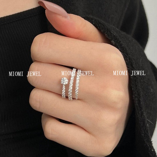 Cross-Border S925 Sterling Silver Ring Inlaid with Zircon Snake-Shaped Multi-Layer Spiral Wrapped Design Ring Wholesale