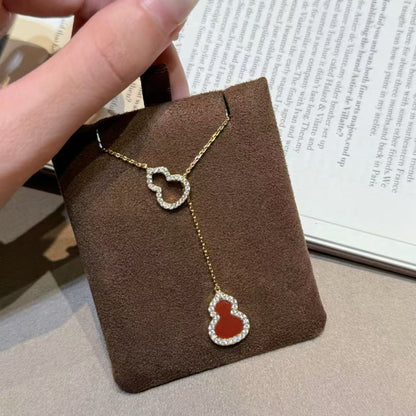 S925 Sterling Silver Natural Red Agate Fortune Necklace Light Luxury Niche Fashion Design Sense Collarbone Chain Simple Versatile