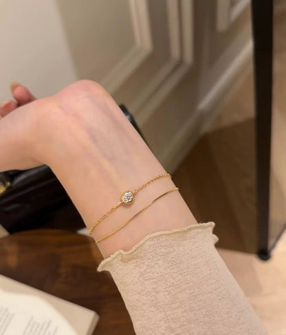 Sterling Silver S925 Real Gold Plated High Carbon Diamond Snake Bone Chain Double Layer Bubble Bracelet Light Luxury High-end Exquisite Jewelry