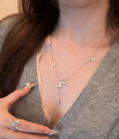 Sterling Silver S925Real Gold Plated Fairy Butterfly Necklace High Carbon Diamond Light Luxury High-end Exquisite Niche Jewelry