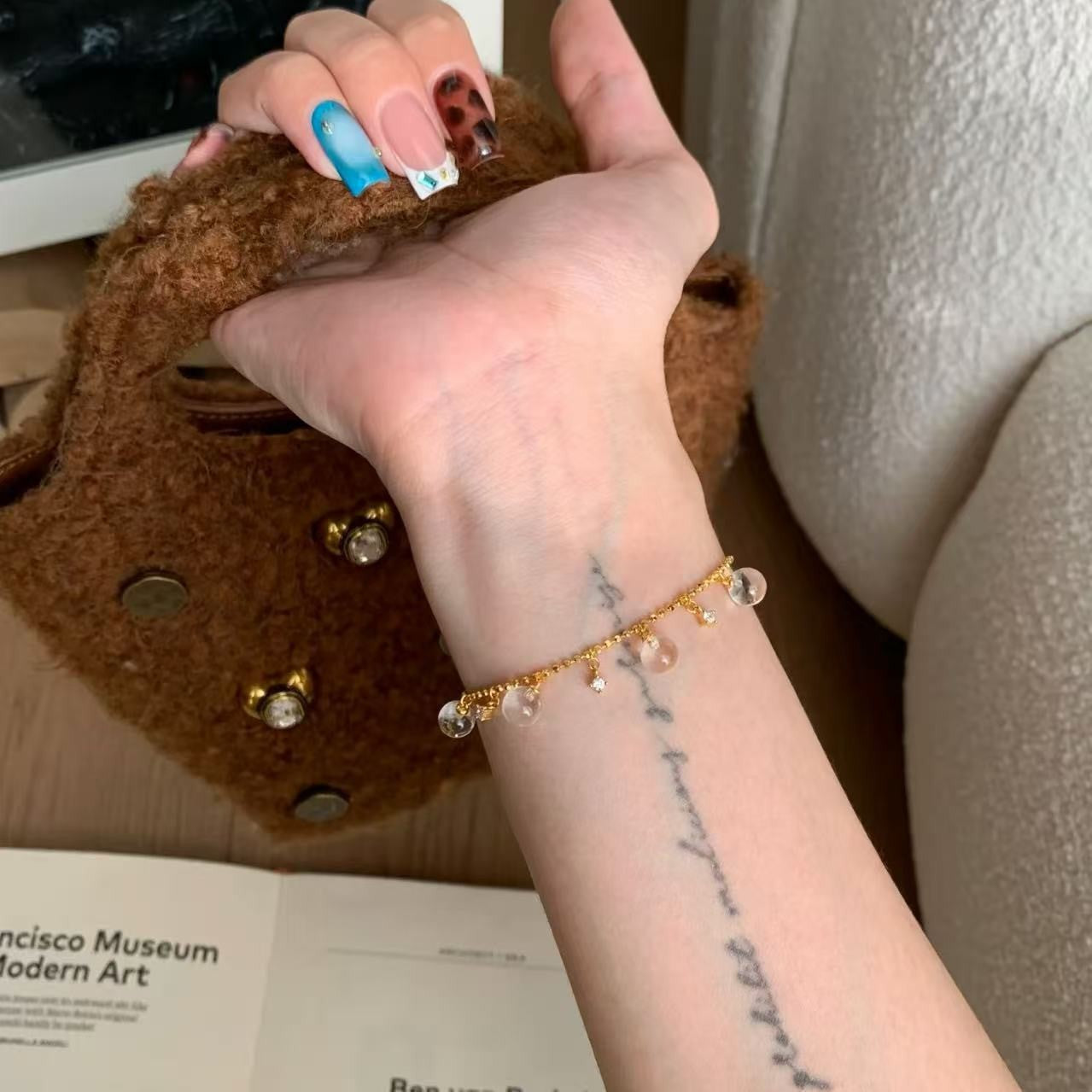 Sterling Silver S925 Natural Double A White Crystal Bracelet Necklace Set High-End Light Luxury Versatile Style Niche Design