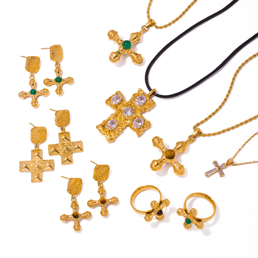 Jewelry INS Trend Necklace 18K Gold Plated Stainless Steel Cross Combination Pendant Necklace for Women