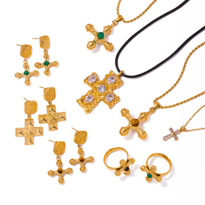 Jewelry INS Trend Necklace 18K Gold Plated Stainless Steel Cross Combination Pendant Necklace for Women