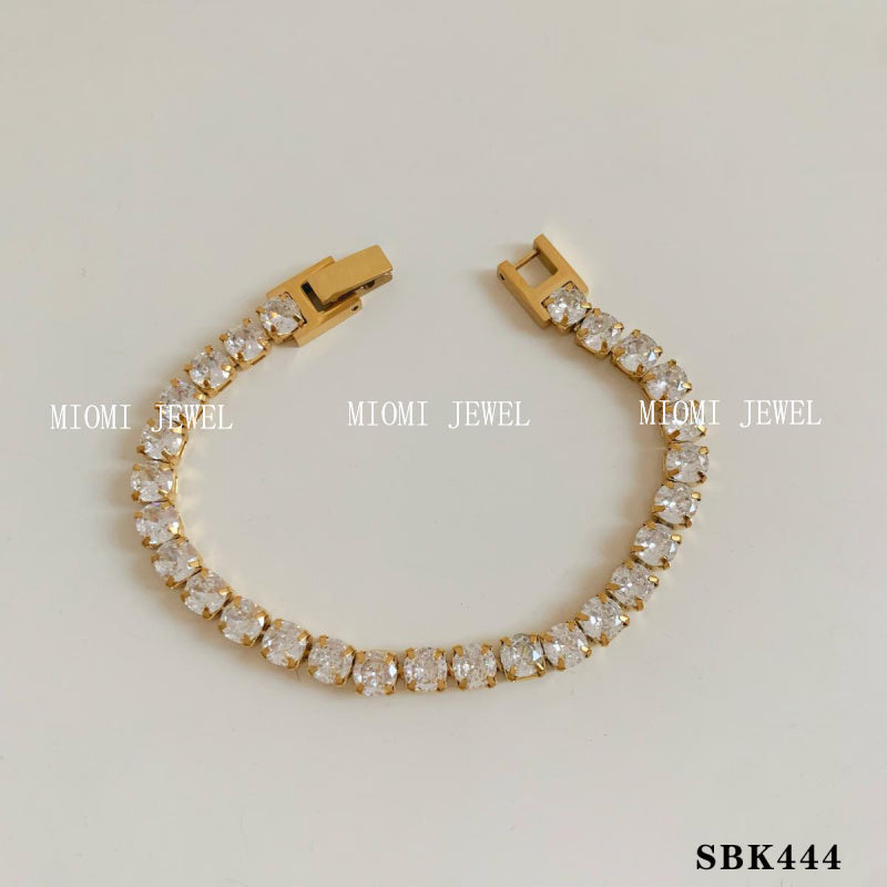 Stackable Bracelet Set Combination Stainless Steel Exquisite Diamond-Encrusted Wide Strap Mesh Chain Heart Bracelet Versatile Set