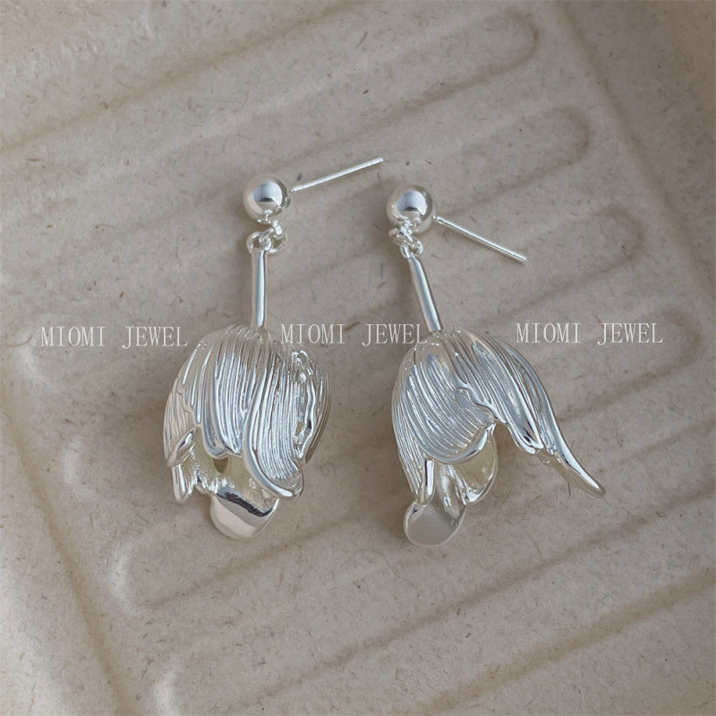 18K Real Gold Plated Metal Minimalist Tulip Flower Earrings Elegant Niche Design Sense Drop Earrings Jewelry