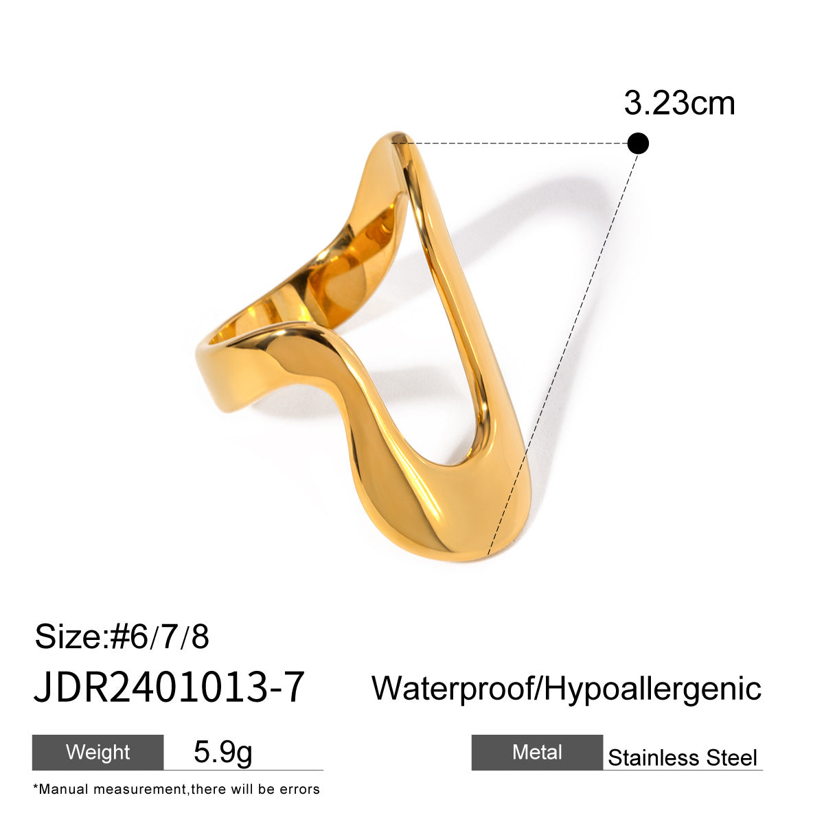Stainless Steel Gold Exaggerated Ring High-End Ins Style Ring Jewelry Titanium Steel Rings Hand Accessories