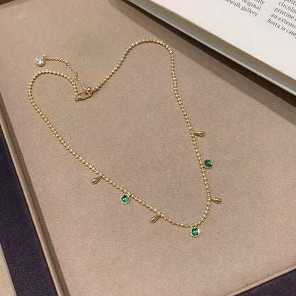 S925 Sterling Silver Emerald Water Drop Necklace French Retro Elegant Niche Design Sense Light Luxury Collarbone Chain