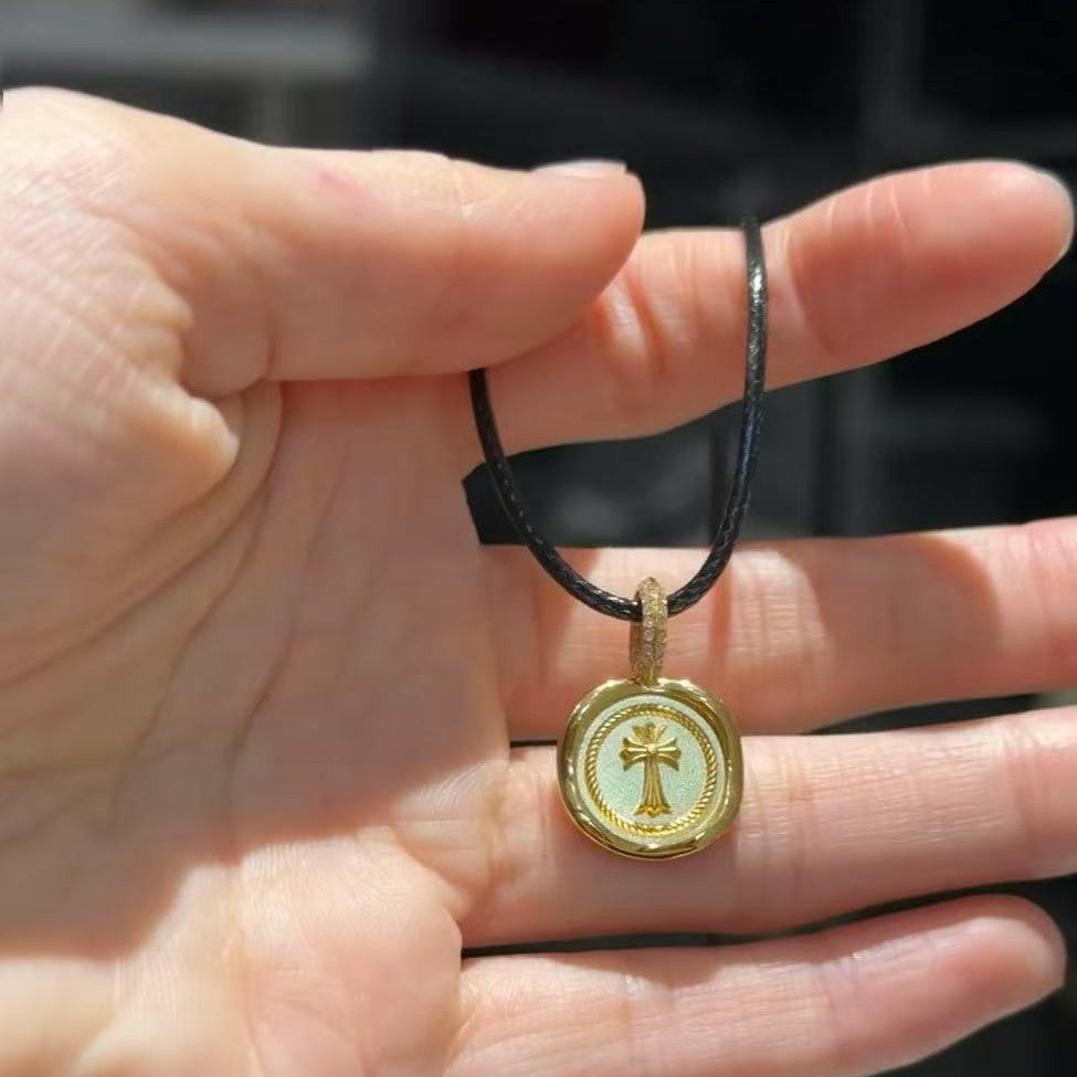 Pure Silver S925 Cross Double-Sided Wear Unisex Couple Style Black Rope Necklace Exquisite and Simple