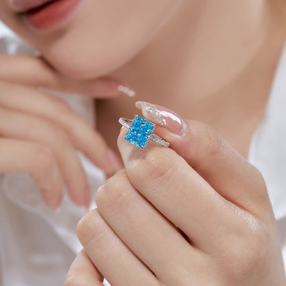 High Carbon Diamond Jewelry S925 Sterling Silver Heavy Craft Ring for Women 8A Zircon Square Ice Flower Cut Gemstone Ring