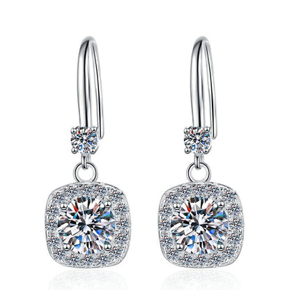Moissanite Earrings 1 Carat GRA Certificate Waist Code Square Korean Fashion Moissanite S925 Sterling Silver Earrings