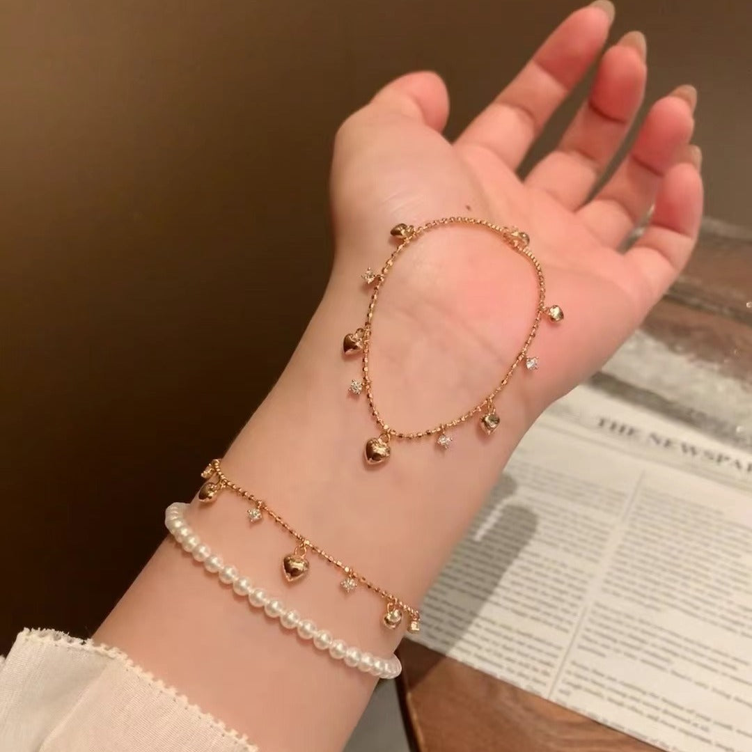 Pure Silver S925 Italian Vintage Brushed Light Luxury High-End Jewelry High Carbon Diamond Heart Bracelet Adjustable