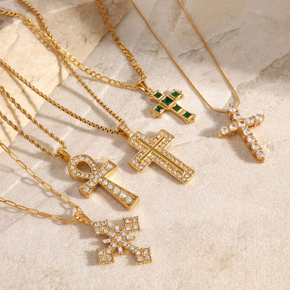Stainless Steel Cross Pendant Necklace High-End Zircon Earrings Ins Ear Studs Ear Jewelry