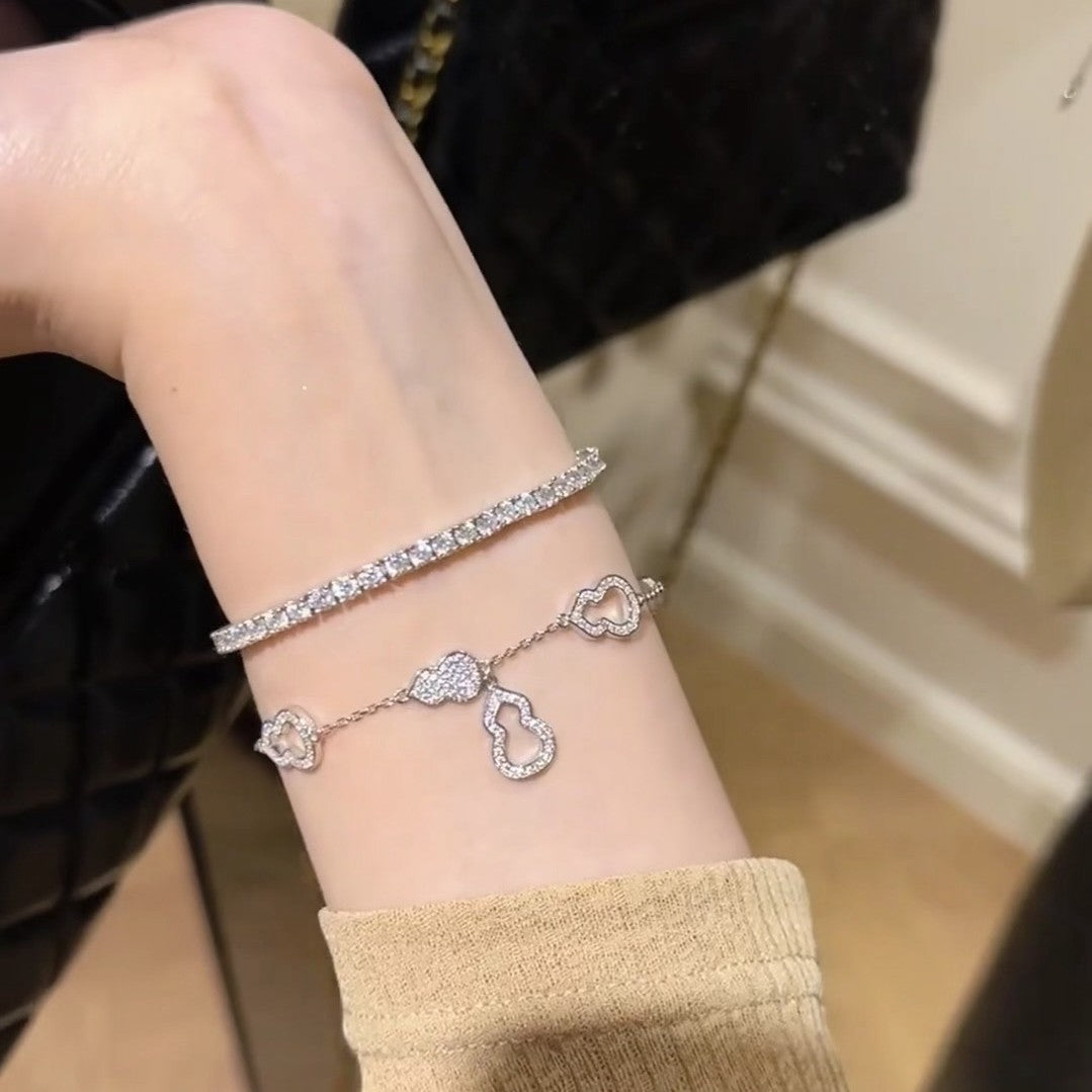 Pure Silver S925 Full Diamond Fortune Gourd Bracelet for Women, Light Luxury Niche Design, High-end Versatile Exquisite Bracelet Jewelry