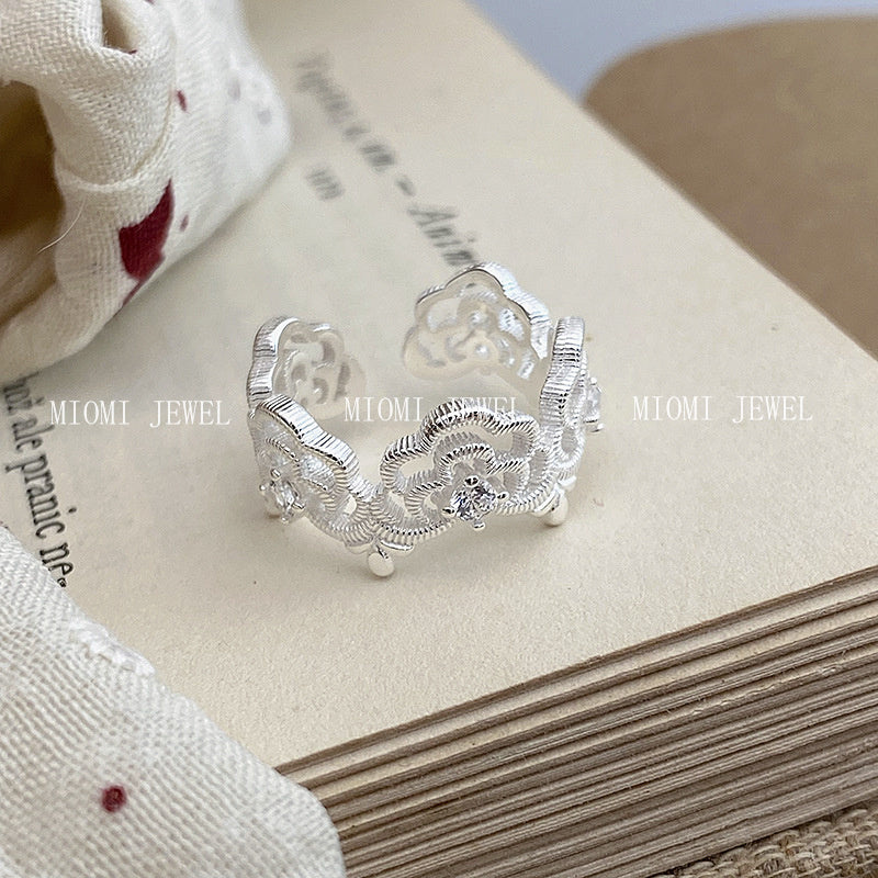 S925 Sterling Silver Lace Cloud Ring Light Luxury Retro Ins Niche Design Index Finger Ring