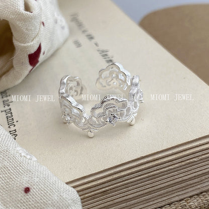 S925 Sterling Silver Lace Cloud Ring Light Luxury Retro Ins Niche Design Index Finger Ring