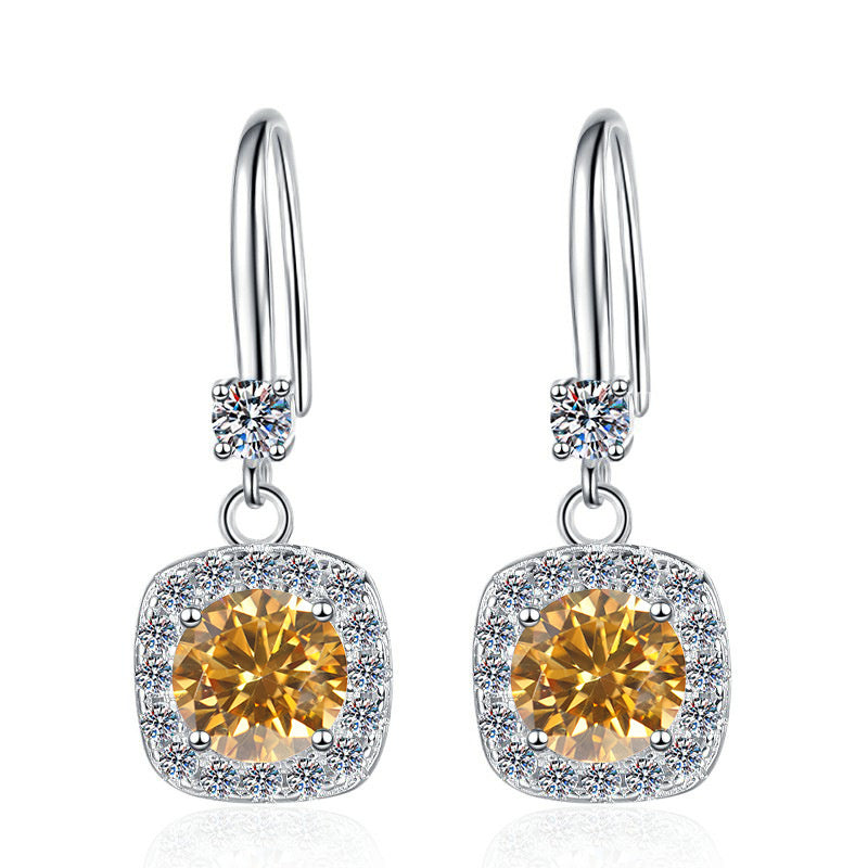 Moissanite Earrings 1 Carat GRA Certificate Waist Code Square Korean Fashion Moissanite S925 Sterling Silver Earrings