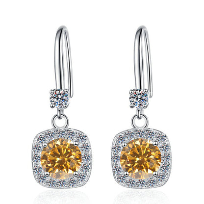 Moissanite Earrings 1 Carat GRA Certificate Waist Code Square Korean Fashion Moissanite S925 Sterling Silver Earrings