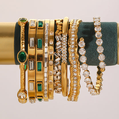 Stainless Steel Zircon Bracelet High-End Ins Open Bangle Titanium Steel Jewelry Bracelet