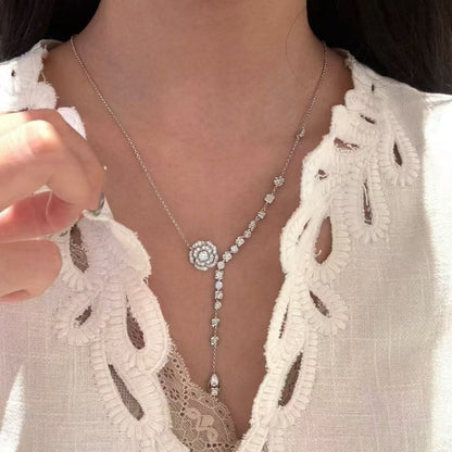 S925 Sterling Silver High Carbon Diamond Light Luxury Camellia Necklace High-end Elegant Versatile Jewelry