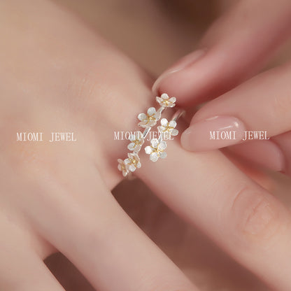 S925 Sterling Silver French Retro Palace Style Three-Dimensional Flower Iris Ring Color-Block Ancient Medieval Open Ring