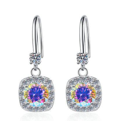 Moissanite Earrings 1 Carat GRA Certificate Waist Code Square Korean Fashion Moissanite S925 Sterling Silver Earrings