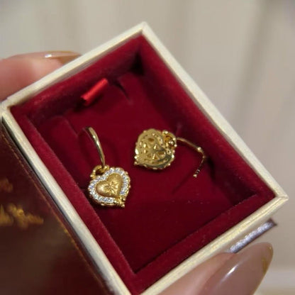 Pure Silver S925 Heart Brushed Craft Earrings Ear Hooks High-end Light Luxury Versatile Niche Stud Earrings