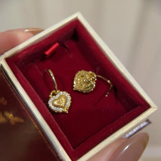 Pure Silver S925 Heart Brushed Craft Earrings Ear Hooks High-end Light Luxury Versatile Niche Stud Earrings