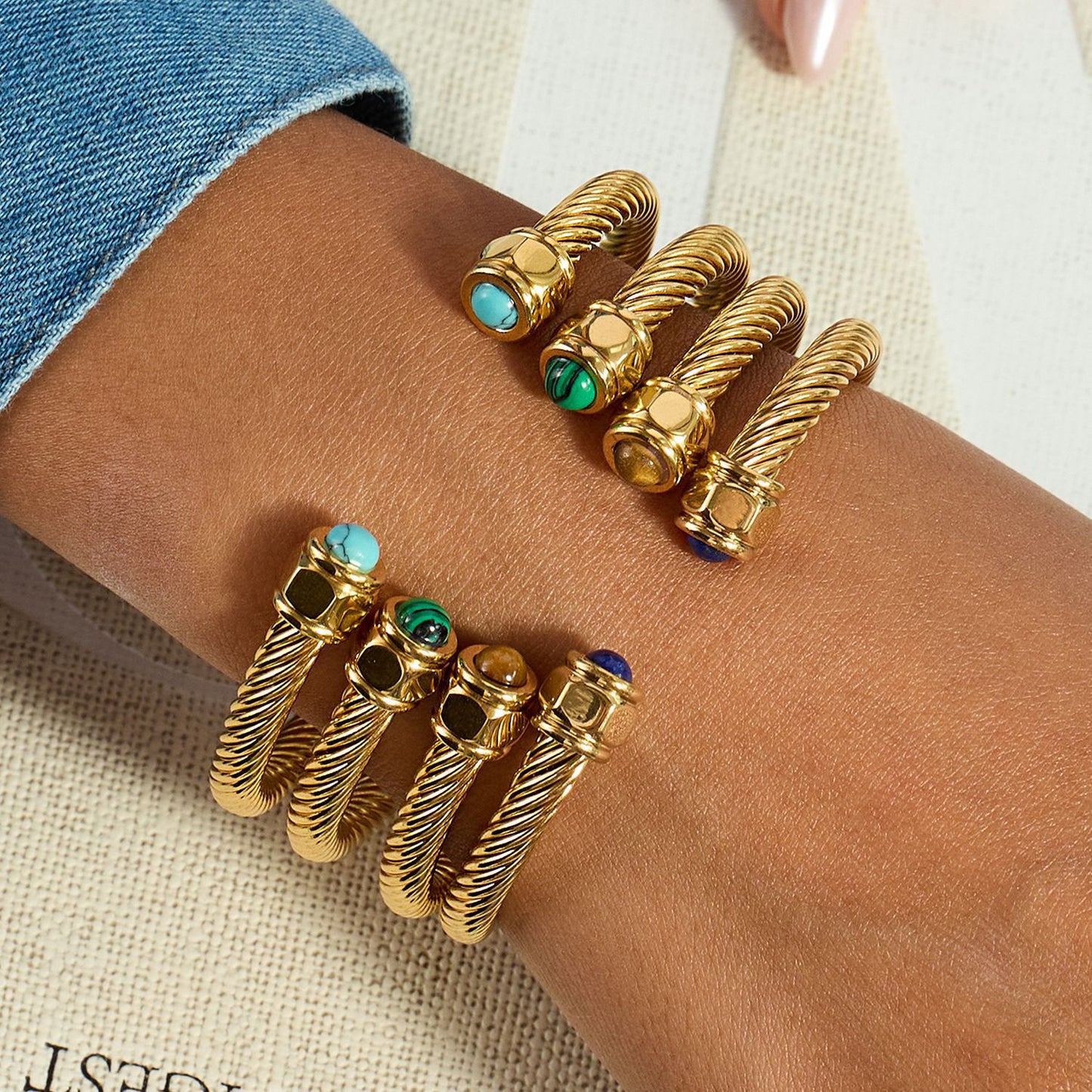 Natural Stone Titanium Steel Bracelet for Women, Non-Fading, Niche Open Bracelet, Stainless Steel Jewelry with a Sense of Sophistication