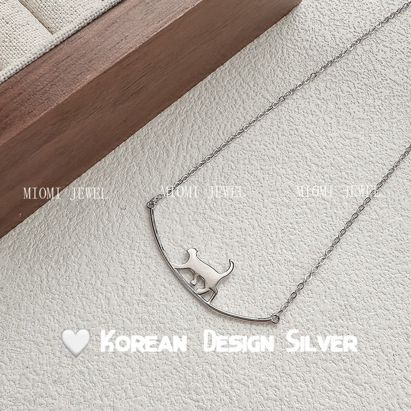 S925 Sterling Silver Little Cat Necklace for Women, Unique Design, Cute Collarbone Chain, Ins Style, Simple and Gentle Fashion INS