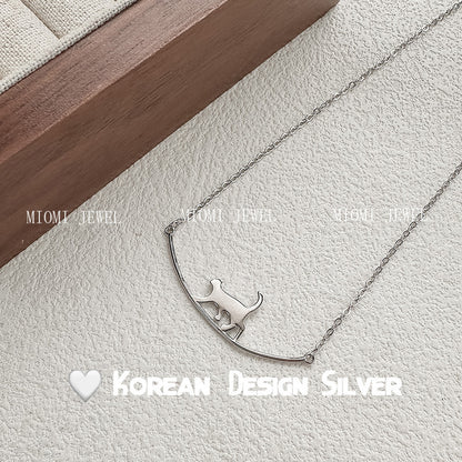 S925 Sterling Silver Little Cat Necklace for Women, Unique Design, Cute Collarbone Chain, Ins Style, Simple and Gentle Fashion INS