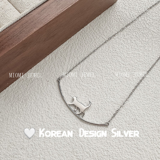 S925 Sterling Silver Little Cat Necklace for Women, Unique Design, Cute Collarbone Chain, Ins Style, Simple and Gentle Fashion INS