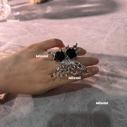 gotihc witchy ring black rose adjustable