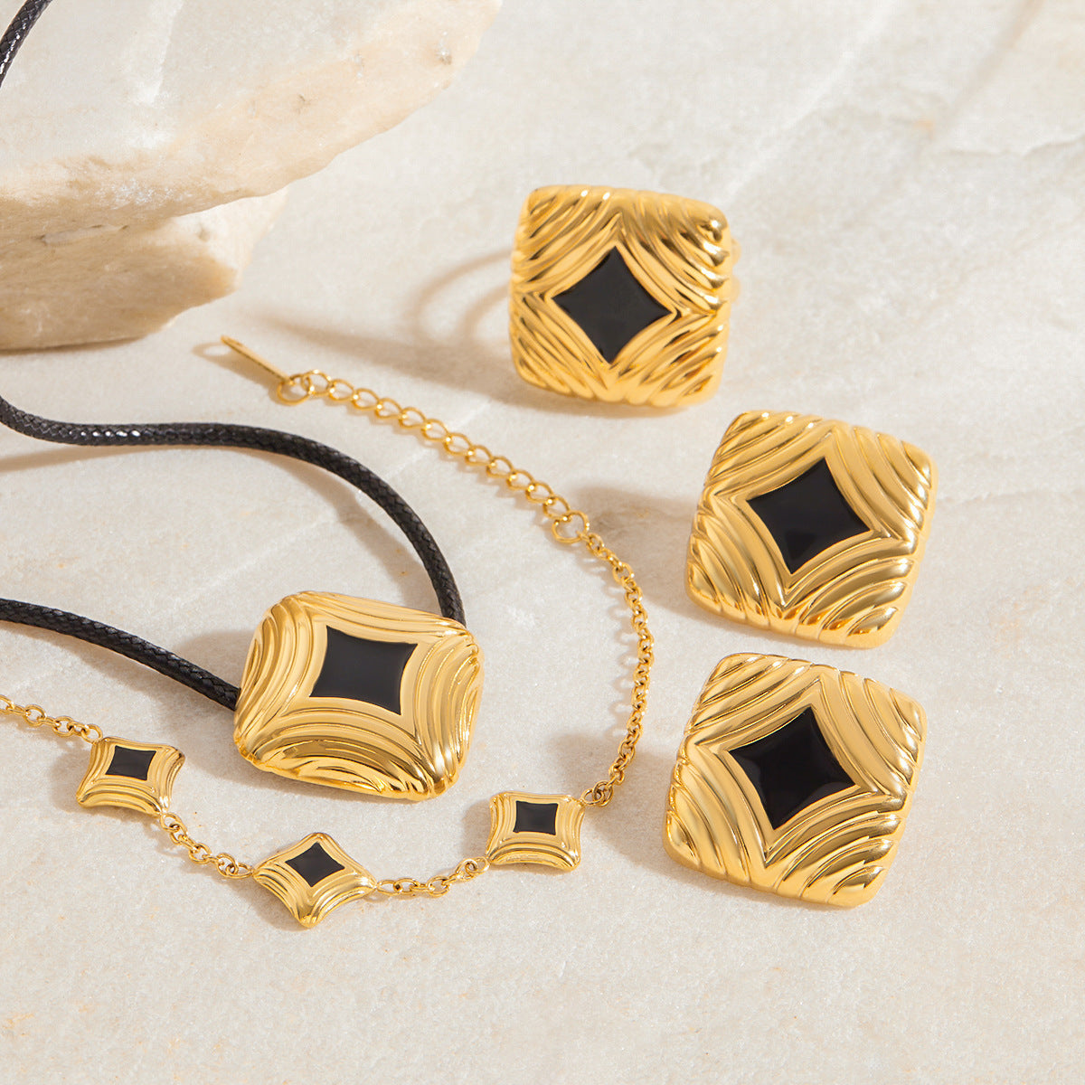 Oil Drop Jewelry Ring Titanium Steel Non-Fading Jewelry Stainless Steel Necklace Women Light Luxury High-End Earrings