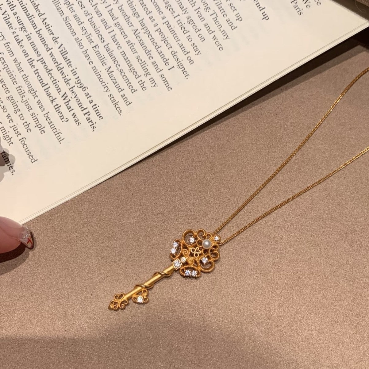 Pure Silver S925 Ancient Brushed Craft Magic Wand Key Necklace Exquisite Light Luxury High-end Niche Collarbone Chain