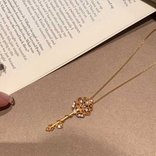 Pure Silver S925 Ancient Brushed Craft Magic Wand Key Necklace Exquisite Light Luxury High-end Niche Collarbone Chain