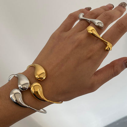 Stainless Steel Water Drop Necklace High-end Earrings Niche Open Bracelet Titanium Steel Ring Jewelry