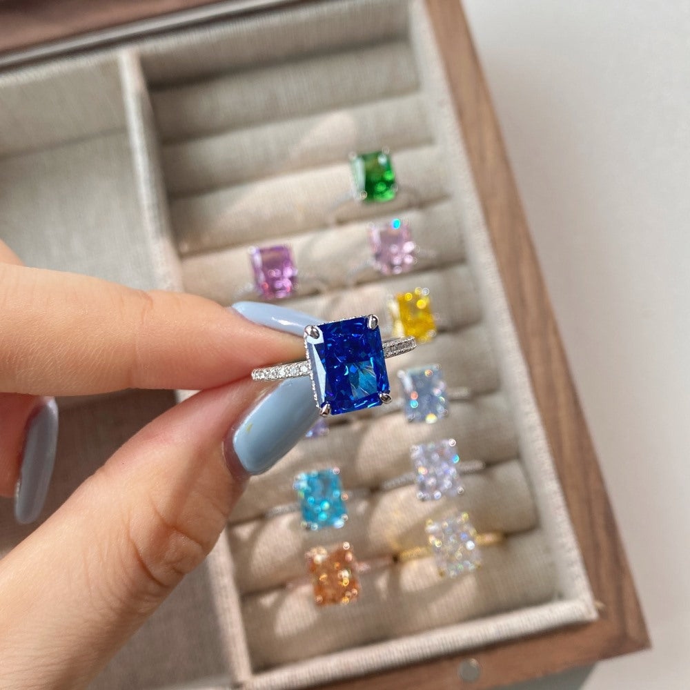 High Carbon Diamond Jewelry S925 Sterling Silver Heavy Craft Ring for Women 8A Zircon Square Ice Flower Cut Gemstone Ring