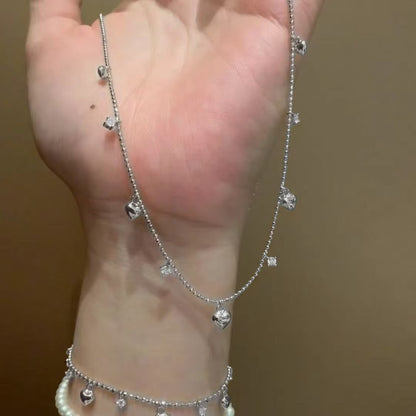 Pure Silver S925 Italian Vintage Brushed Light Luxury High-End Jewelry High Carbon Diamond Heart Collarbone Chain