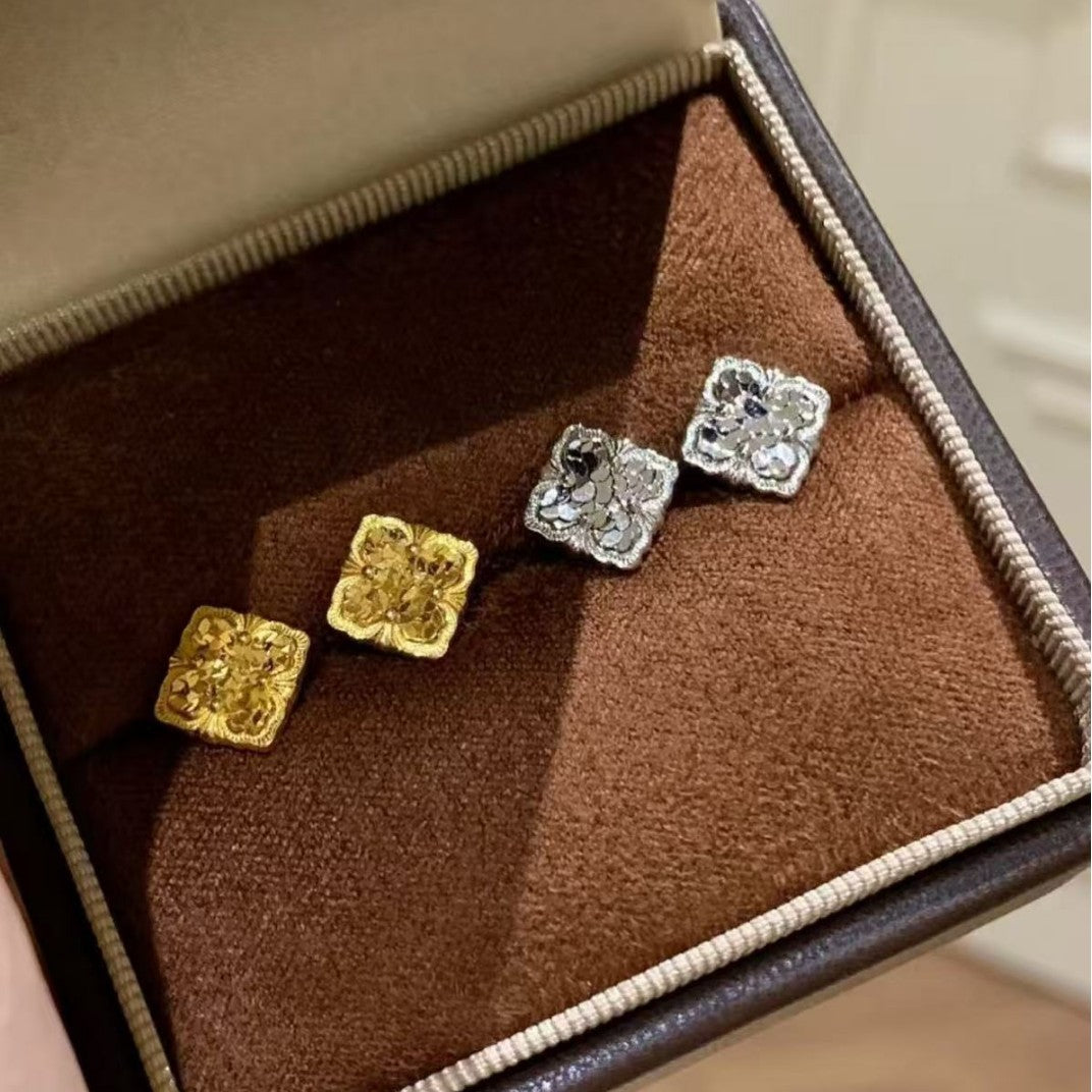 Pure Silver S925 Traditional Style CNC Craft Ice Stud Earrings Light Luxury High-end Elegant Exquisite Stud Earrings