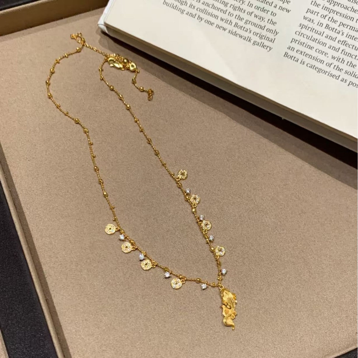 Pure Silver S925 New Chinese Style Lucky Brushed Craft Starry Sky Gold Coin Koi Fairy Chain Light Luxury High-end Super Fairy