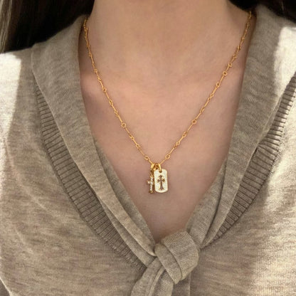 Sterling Silver S925 Double Cross Necklace Niche Ins Style High-end Light Luxury European and American Retro Versatile Heavy Craft Collarbone