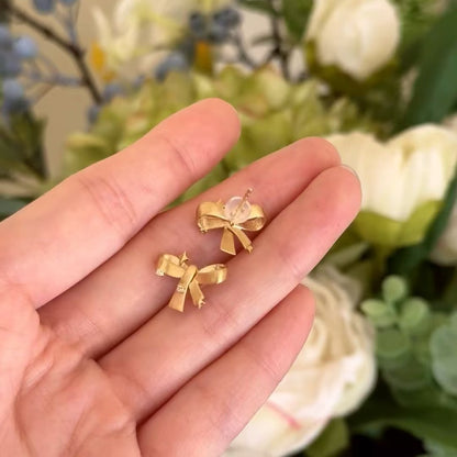 Italian Vintage Craftsmanship Light Luxury High-End Feel 925 Sterling Silver Bowknot Brushed Earrings