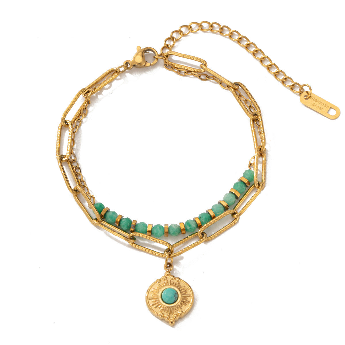 Hot-Selling Jewelry Titanium Steel Bracelet Bohemian Style Natural Stone Beaded Bracelet Double-Layer Women's Bracelet