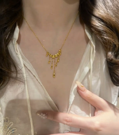 Sterling Silver s925Cat Eye Laser Bead Tassel Necklace Palace Style Design High-end Light Luxury Autumn Winter Collarbone Chain