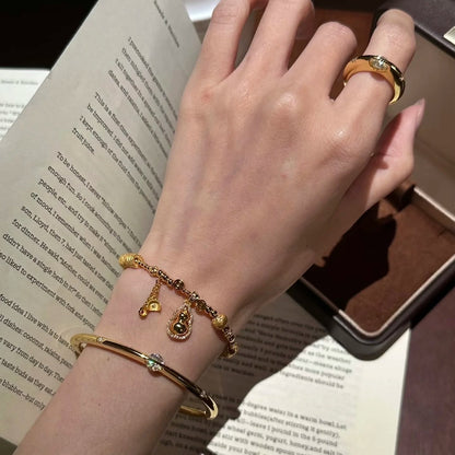 Pure Silver S925 Gourd Wealth Entwined Bracelet New Chinese Style National Trend Fashionable Elegant High-end Light Luxury Jewelry