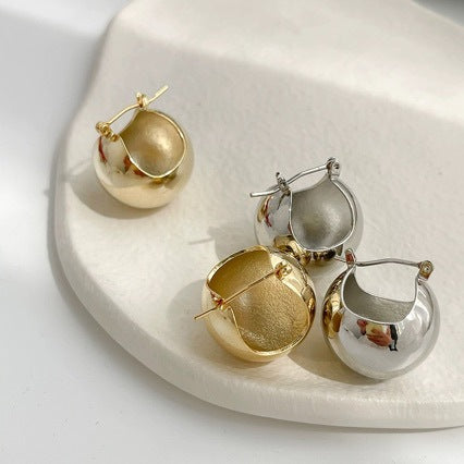 Europe and America savi Blogger's Same Style Pure Silver S925Minimalist Earrings High-End Cool Style Metal Ball Earrings Fashionable